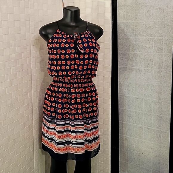 BRAND NEW ENFOCUS STUDIO SLEEVELESS MULTI-COLOR SHIFFON MINI DRESS - Picture 1 of 14